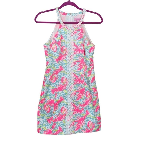 Lilly Pulitzer Pearl Pop Up Lobstah Roll Lace Detail Shift Dress Size 2 - Picture 7 of 15